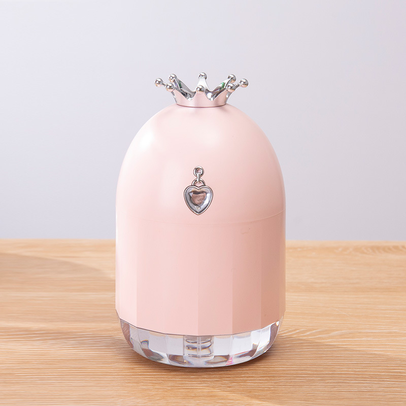 USB Cool Mini Princess Crown Mist Humidifier with 7 Color LED Night Light (Pink)